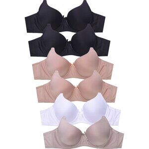 PACK OF 6 Women's Sofra Full Coverage Underwire Solid T Shirt Bras (BR4290P)